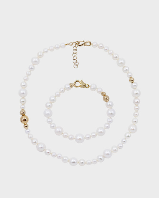 Bubble & Gold Pearl Set Solid 14K Gold