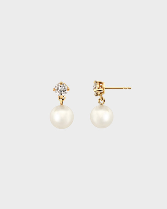 Diana Diamond & Pearl Drop Earrings 14K Gold
