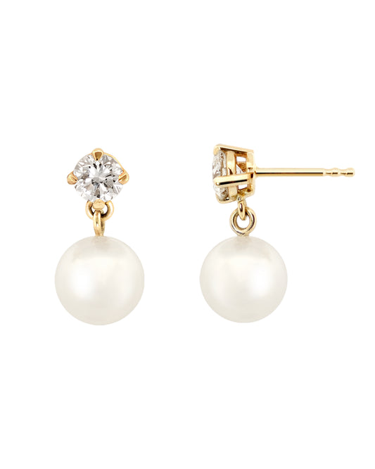 Diana Diamond & Pearl Drop Earrings 14K Gold - MAPPERRI