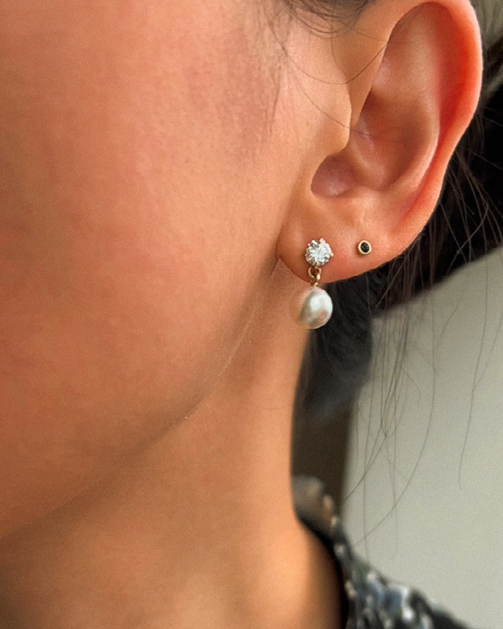 Diana Diamond & Pearl Drop Earrings 14K Gold - MAPPERRI