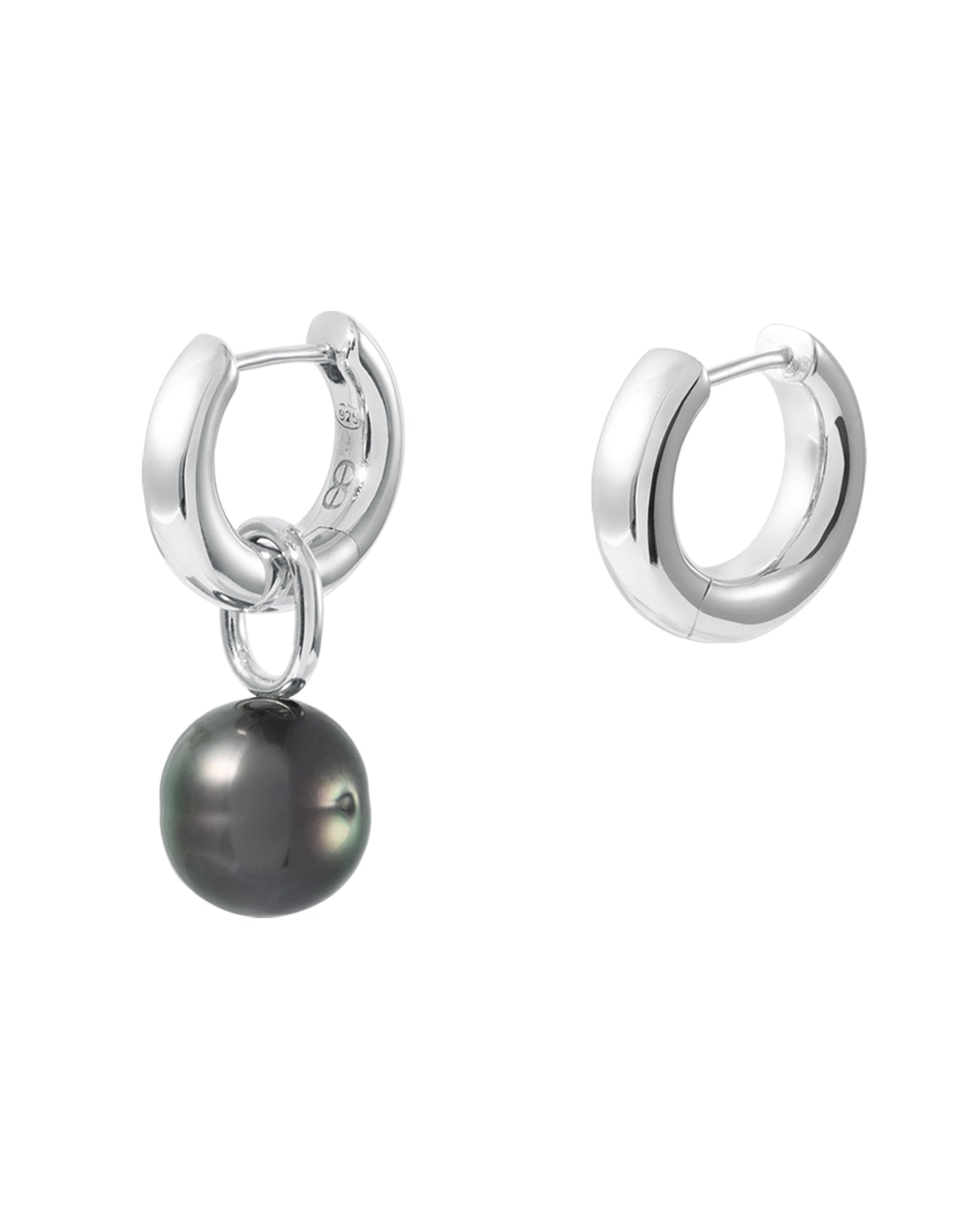 Mini Hoop Earrings Tahitian Black Pearl Charm MAPPERRI