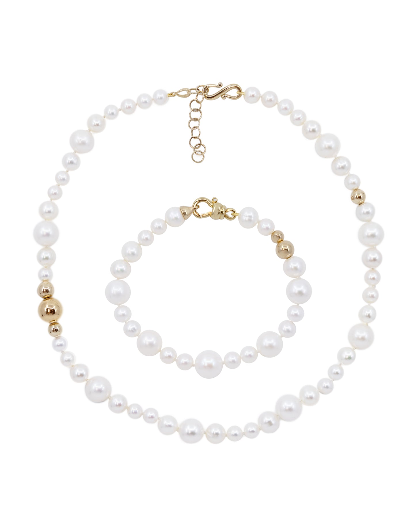 Bubble & Gold Pearl Set Solid 14K Gold