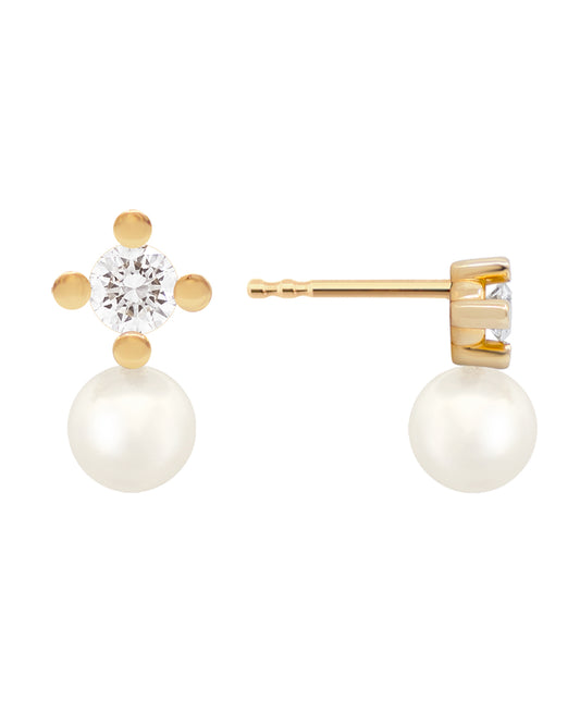 Glint Diamond & White Pearl Earrings 14K Gold