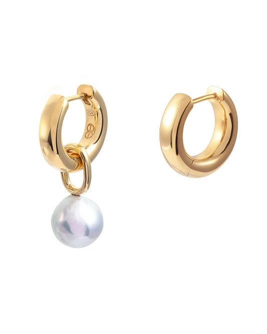 Mini Hoop Earrings & Blue Akoya Pearl Charm - MAPPERRI