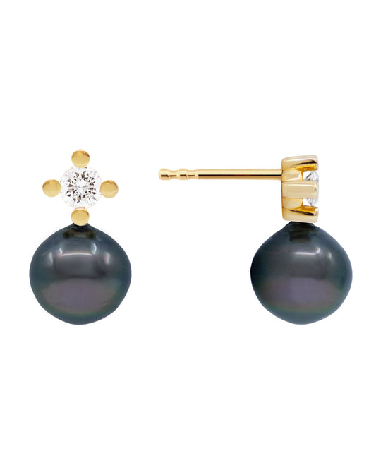 Glint Diamond & Black Pearl Earrings 14K Gold